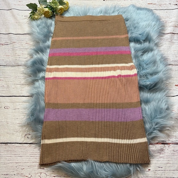 DEMY LEE New York Ribbed Stretch Striped Wool Midi Skirt sz S - Picture 1 of 7